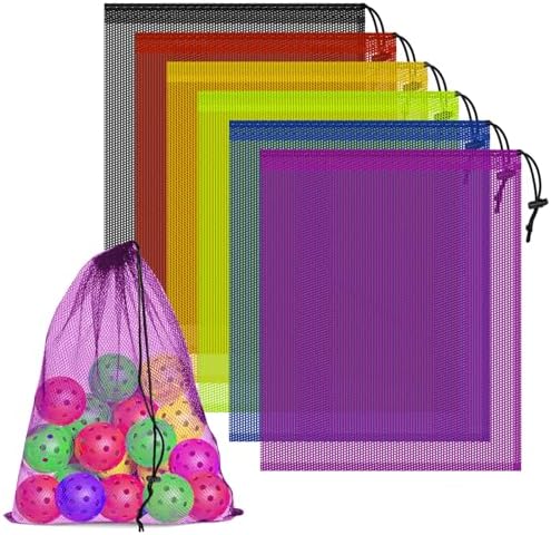 6 Pack Mesh Drawstring Bags with Lock, 14x17 for Gym, Beach, Laundry by COIDEA