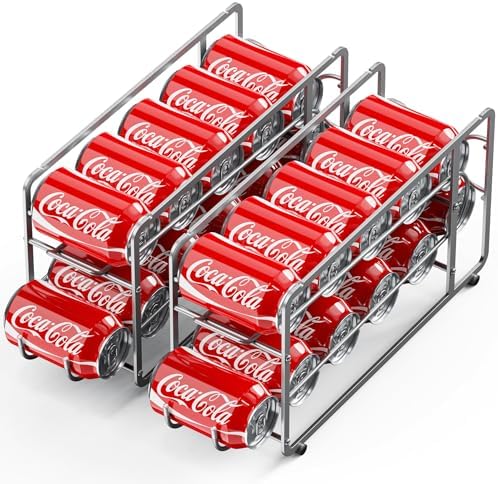 Canyave Soda Can Organizer Storage Rack, 2 Pack Stackable Beverage Soda Can Dispenser Organizer Holder for Refrigerator, Cabinet, Pantry (Silver) - Image 2