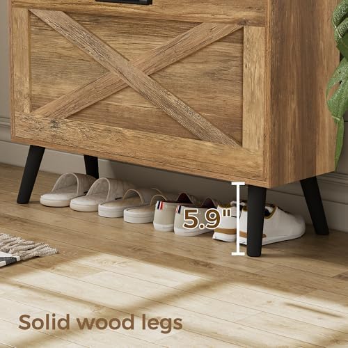 Homleke Farmhouse Shoe Storage Cabinet with Flip Drawers & Barn Door Design - Image 4