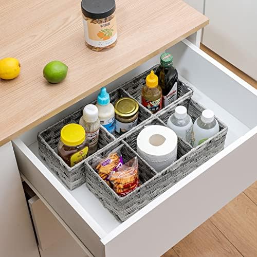 Toilet Tank Topper Paper Basket Multiuse Hand Woven Plastic Wicker Basket Bins with Divider for Shelves Rustic Farmhouse Bathroom Decor Countertop Organizer Storage - Image 4