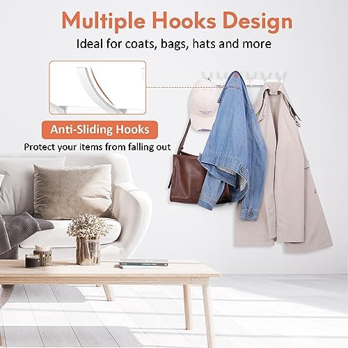 Optish Coat Rack Wall Mount, Coat Hook Wall Mount, Wall Hooks for Hanging, Hat Rack for Walls, Coats Hanger with 12 Hook, Towel Hooks for Bathrooms (2 Pack, White) - Image 5