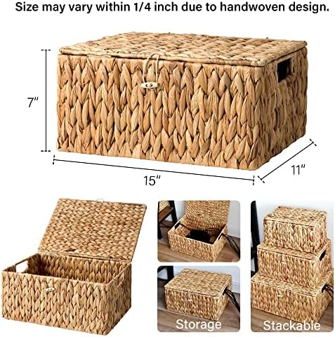 StorageWorks Wicker Basket with Lid, Storage Baskets with Lids, Hyacinth - Image 3