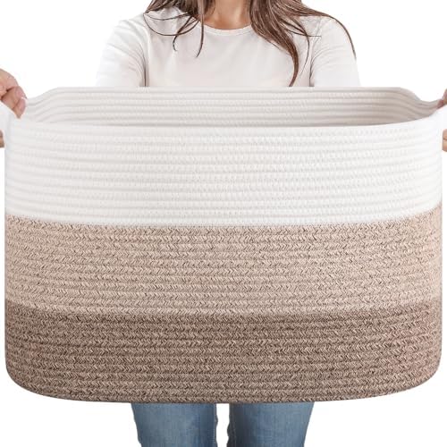 65L Large Woven Blanket Basket for Living Room, 19.7"x15.7"x11.8" by SIXDOVE