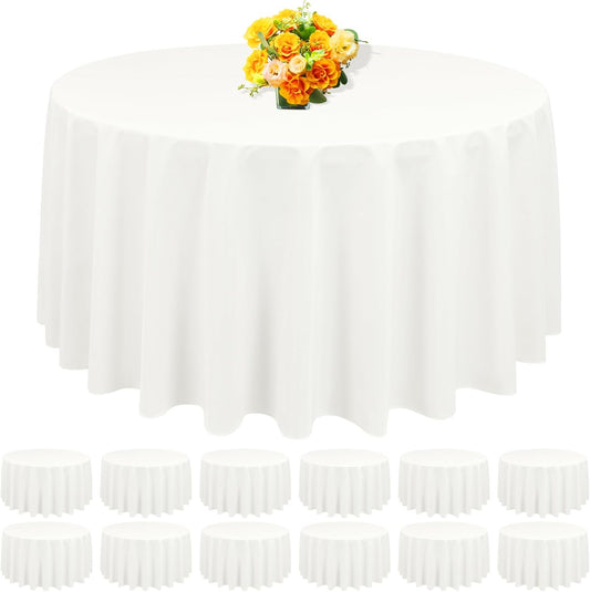 12 Pack Round Tablecloth 90 Inch - Ivory Polyester Table Cloth for Round Table, Premium Ivory Tableclothes Washable Fabric Table Cover for Wedding Party Banquet Restaurant Reception Dining