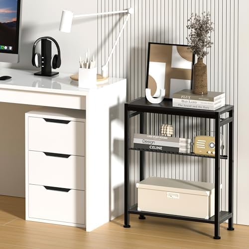 Side Table for Small Spaces, Set of 2 Narrow End Table with Magazine Holder, 2 in 1 Design Slim Side Table, Skinny Nightstand for Living Room Bedroom, Thin Side Magazine Table, Black - Image 5