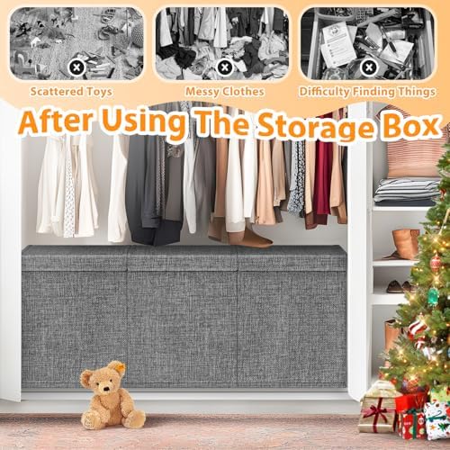Rocamdo Large Toy Storage Box with Lid & Dividers, Kids Toy Chest, Gray - Image 5