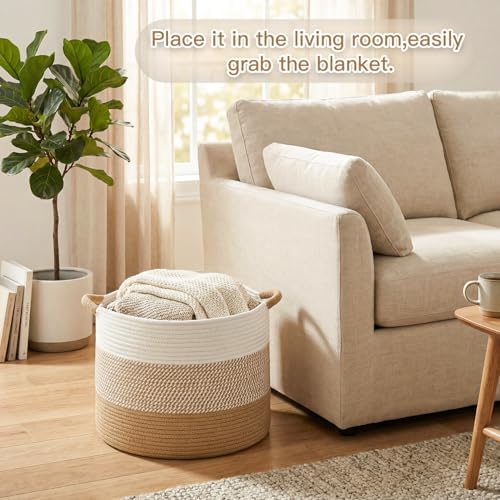 Artfeel 100L Large Cotton Rope Basket, Decorative Woven Blanket Storage for Living Room, Boho Toy Storage & Toy Box for Kids, Versatile Laundry Basket & Nursery Hamper for Blankets(Brown) - Image 5