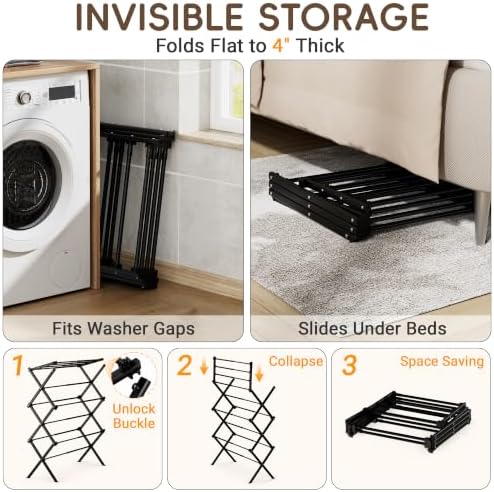 Foldable Clothes Drying Rack, Sleek Black for Modern Apartment - Image 4