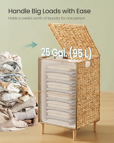 SONGMICS Laundry Hamper With Lid, 95 L Wicker Handwoven Water Hyacinth - Image 3