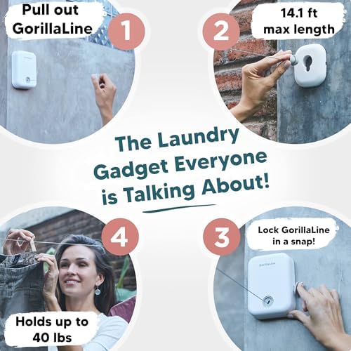 GorillaLine - Retractable Clothesline Indoor Outdoor Clothes Line | Heavy Duty Clothes Drying Laundry Line | Wall Mounted Drying Rack Clothing Line - Image 2