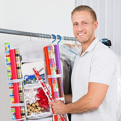 ProPik Hanging Double Sided Wrapping Paper Storage Organizer With Multiple Front And Back Pockets Organize Your Gift Wrap & Gift Bags Bows Ribbons 40”X17" Fits 40 Inch Rolls (White) - Image 6
