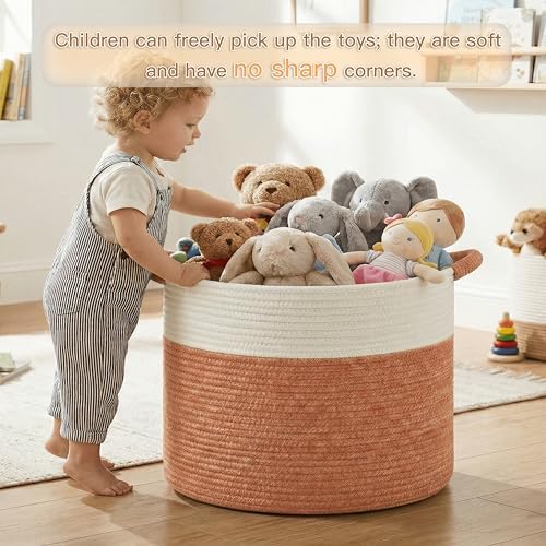 Artfeel 70L Large Cotton Rope Basket, Decorative Woven Blanket Storage for Living Room, Boho Toy Storage & Toy Box for Kids, Versatile Laundry Basket & Nursery Hamper for Blankets(Orange) - Image 3
