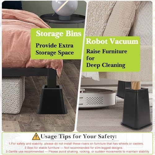 4 Pack Furniture Risers 4 Inch, Bed Risers Heavy Duty for Table Desk Couch Chair Sofa Cabinet Bed Frame Dorm, Square Table Leg Risers Lift Height 4.3", Black - Image 3