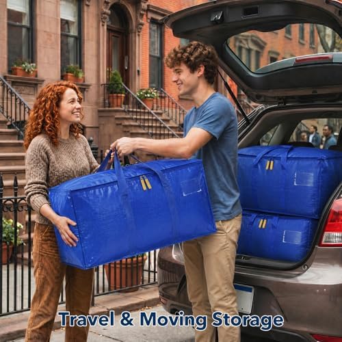 Full Open Moving Bags,25 Gallon Storage Tote 27.17 x 14.17 x 14.16 in, 100% New PE Waterproof Heavy Duty Organizer for College Dorm, Seasonal Clothes & Bedding (Blue,6Pcs) - Image 6