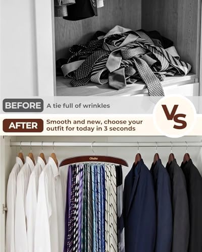 Ohuhu 24-Hook Wooden Tie Rack, 360° Rotating Rustproof Closet Hanger - Image 2