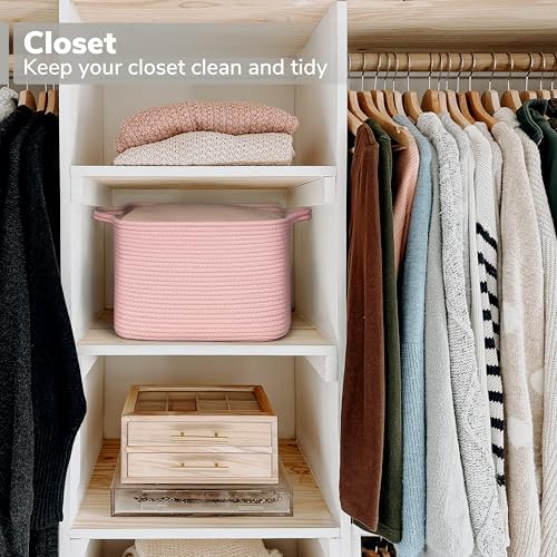 Goodpick Woven Storage Basket for Shelves, 13" x 10" x 9", Pink - Image 5