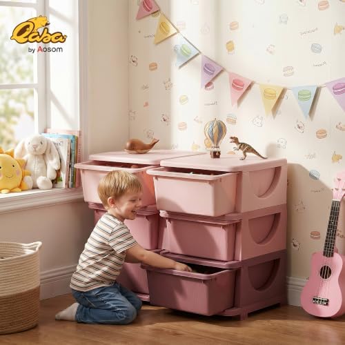 Qaba 6 Drawers Kids Storage Unit 3 Tier Toy Organizers Pink - Image 2