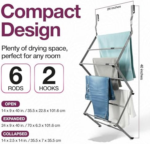 BLACK+DECKER Over The Door Expandable Telescopic Drying Rack, Clothes Organizer, Towel Hanger, Laundry, Collapsible, Gray - Image 2