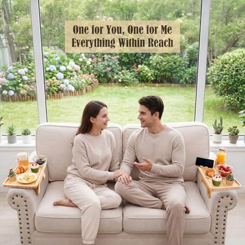 Nnewvante 2 Pack Couch Table on Arm,3 in 1 Large 15.36"x9.85" Bamboo Couch Cup Holder Sofa Armrest Clip on Tray with 360°Rotated Phone/Drink Holder - Image 2