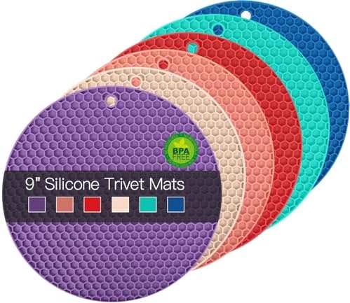 6 Pack Silicone Trivets for Hot Pots and Pans, 9" Colorful Silicone Trivet for Hot Dishes, Extra Large Non-Slip & Heat Resistant Hot Pads for Kitchen Counter(Colors) by QPIXDIGITAL