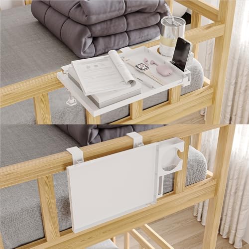 Foldable Metal Dorm Bunk Bedside Shelf with Cup Holder & Slot White by AmzAgeHomeKitchen