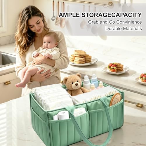 2-Pack Baby Diaper Caddy Organizer, Green - Image 3