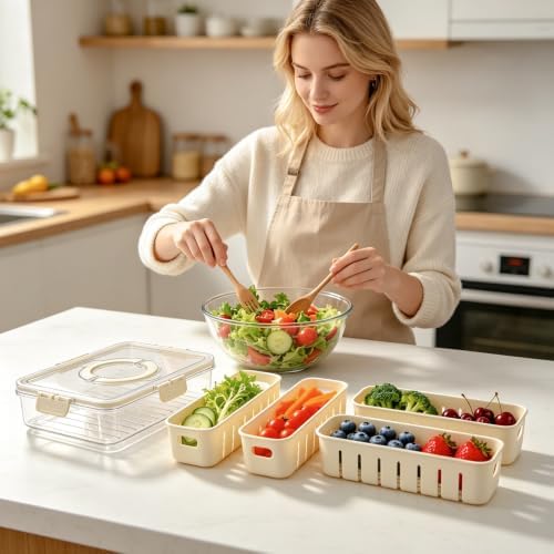 Salad Storage Container for Fridge, Produce Saver Bin with Lid & Handle - Image 6