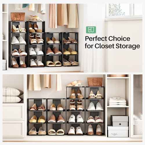 Kitstorack Stackable 16-Tier Shoe Rack for Closet & Entrance - Tall, Narrow, Vertical Shoe Stand - Plastic, Free Standing - Ideal for Small Spaces - Image 4