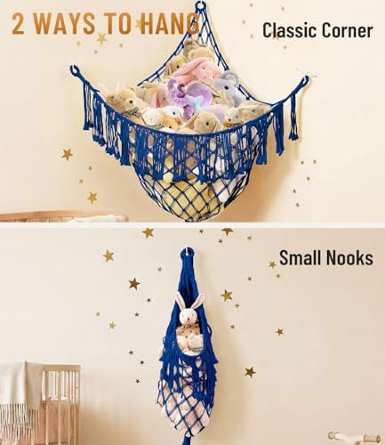 Lare Stuffed Animal Storage Hammock Corner Net - 45"W x 45"H(Sapphire blue) - Image 5