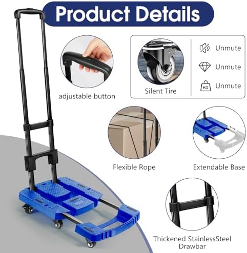 Voipvvii Folding Hand Truck 500lbs, Portable Heavy Duty Dolly Cart, 6 Wheels Collapsible Luggage Cart with 2 Elastic Ropes - Compact Trolley Cart for Easy Moving - Ideal Hand Cart for Travel and More - Image 2