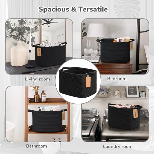 Goodpick Woven Rope Storage Basket for Shelves, Rectangle, Black - Image 4
