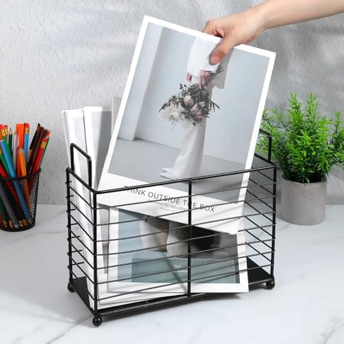 Metal Magazine Rack Floor, Wire Magazine Rack Storage Organizer with Handles - Iron Wire Black Folder Stand Holder for Home Office Bathroom Bedroom Living Room - Image 4