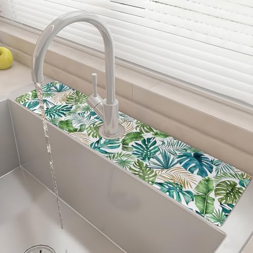 24" X 5.5" Kitchen Sink Splash Guard Faucet Mat Leaf Super Absorbent Fast Drying Faucet Guard & Draining Mat Sink Splash Guard Behind Faucet for Kitchen, Bathroom by Unknown