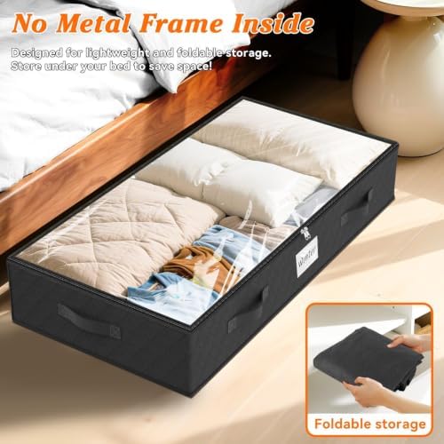 90L Under Bed Storage Containers, Storage Bags, Organizers, 6-Pack, Black - Image 5