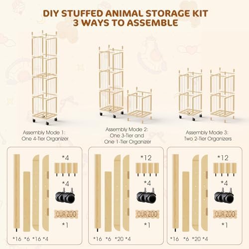 DIY Stuffed Animal Storage Kit, Adjustable 1–4 Tier Stuffed Animal Organizer with Wheels, Large Plushies Storage for Playroom, Bedroom & Nursery, Designed for Growing Toy Collections - Image 2