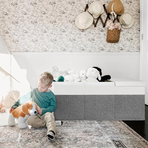 INDRESSME 185L Toy Storage Box, Grey & White, 39"x17"x17" - Image 3
