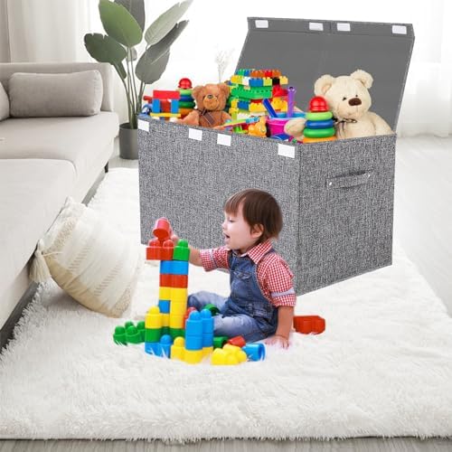Large Toy Box Chest Storage with Lid - Collapsible Kids Toys Boxes Organizer Bins Baskets Container with Handles for Boys, Girls, Nursery, Playroom, Clothes, Blanket, Bedroom (Gray) - Image 2