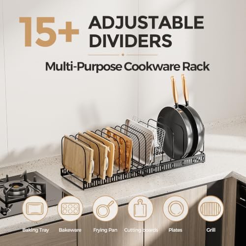 MUDEELA Expandable Cutting Board Organizer Pot Lids Rack 15 Dividers 1-Pack - Image 3