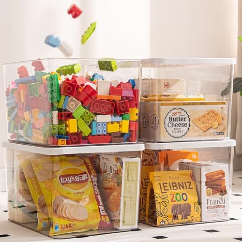 Clear plastic storage bins with LIDS,storage containers for snacks, cosmetics, books, dog food, Storage Organizer for Nursery，Kitchen, Living room,Bedroom, Bathroom, Office (Clear-White Lid, 4XL) by GUMEIGODA