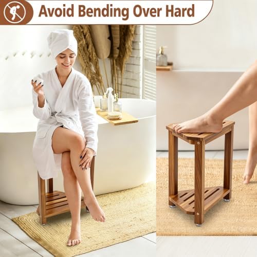 IBosins Corner Shower Stool 16.1in Small Bench Storage Shelf Natural Finish - Image 3