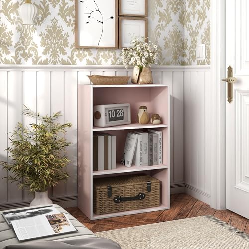 Homes: Inside + Out Apexa 3-Tier Cube Storage Organizer Shelves, Stackable Wood Bookcase Fits Cubby Bins for Organization, Dorm Teen Room Decor & Home Office, Light Pink - Image 6