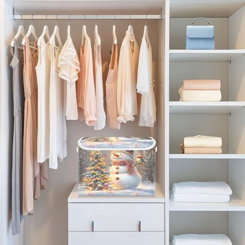 Whimsical Snowman Storage Bins with Lids and Carrying Handle,Foldable Storage Boxes Organizer Containers Baskets Cube with Cover for Home Bedroom Closet Office Nursery - Image 6