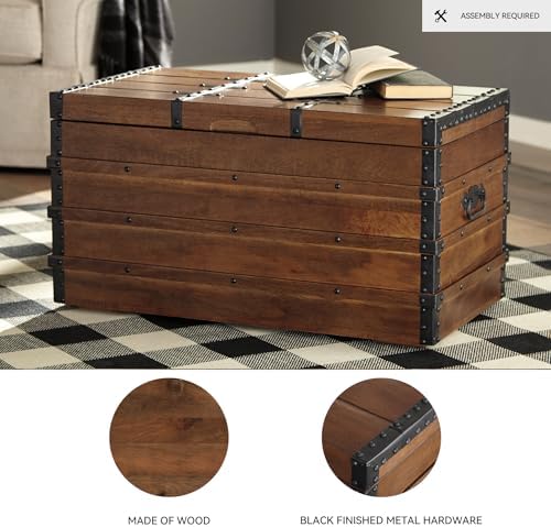Signature Design by Ashley Storage Trunk Coffee Table, Brown, Kettleby - Image 4