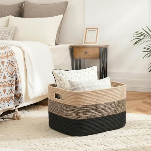 Artfeel Blanket Basket,Rectangle Woven Baskets for Storage,65L Laundry Basket for Decorative Nursery Blanket,Toys,Dirty Clothes and Magazine in Shelves,Baby Room,and Living Room - Image 2
