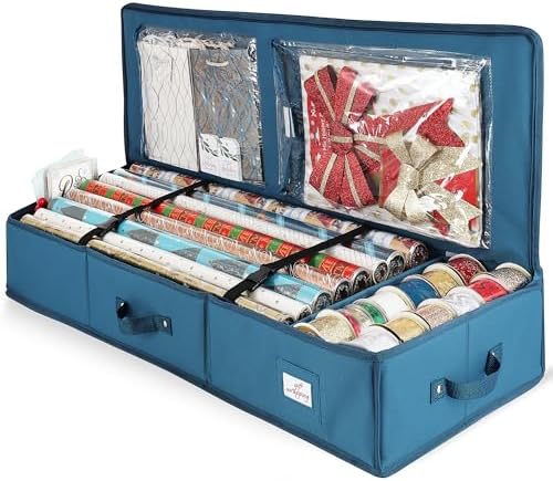 Hearth & Harbor Wrapping Paper Storage Container - Christmas Storage Bag with Interior Pockets - Gift Wrapping Organizer Storage Fits Up to 22 Rolls of 40" - Tear Proof Wrapping Paper Organizer by HearthHarbor