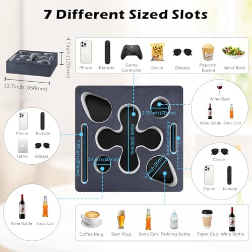MoKo Couch Cup Holder Pillow, Sofa Bed Cup Holder for Drinks, 7 Slot Tray Couch Drink Holder, Couch Caddy for Remote, Snacks, Drinks, Tablet, Cup Holder for Couch, Bed, Rv, Tv, Car, Man Cave, Boat - Image 2
