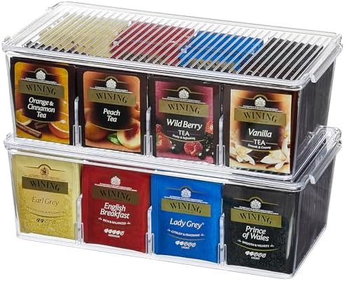 Lifewit 2 Pack 16 Compartment Tea Organizer, Stackable for Cabinet, Clear by Lifewit