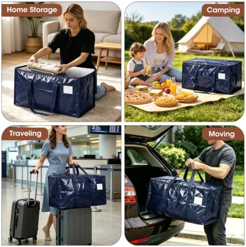 6Pcs Heavy Duty Extra Large Moving Bags Storage Totes Fold Flat Deeplyblue - Image 4