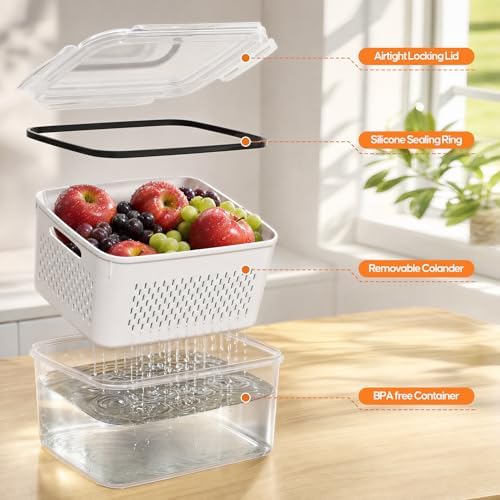 JSCARES Fruit Storage Containers for Fridge with Removable Colander, 6 Pack - Image 5