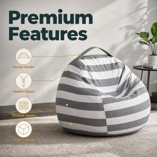 Stuffed Animal Storage Bean Bag Chair Cover, XX-Large Cotton Canvas - Image 5